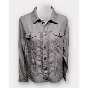 Tahari Womens Large Lyocell Gray Lightweight Pintuck Utility Jacket New